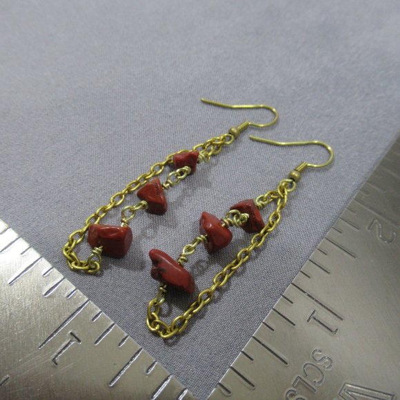 Red Jasper Rain Chain Earrings, Natural Jasper on Brass - Picture 4 of 5